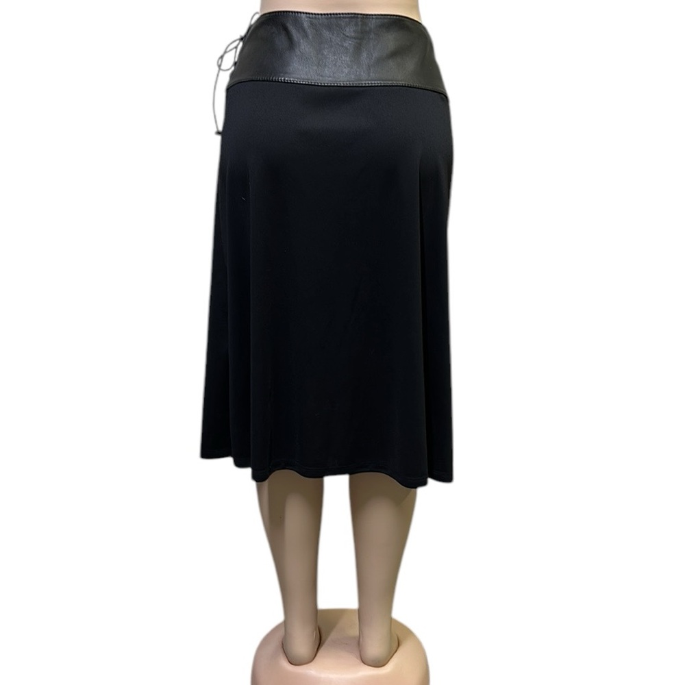 Michael Michael Kors Black Leather Laced and Zip Waist A Line Midi Skirt Size 12